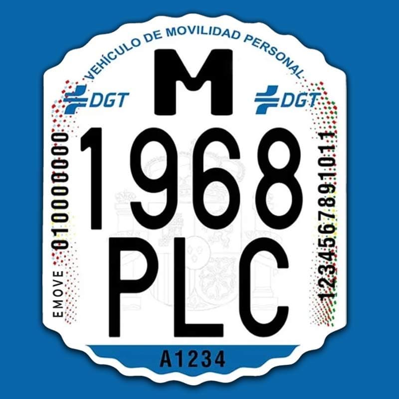 Matrícula adhesiva identificativa para patinete eléctrico VMP